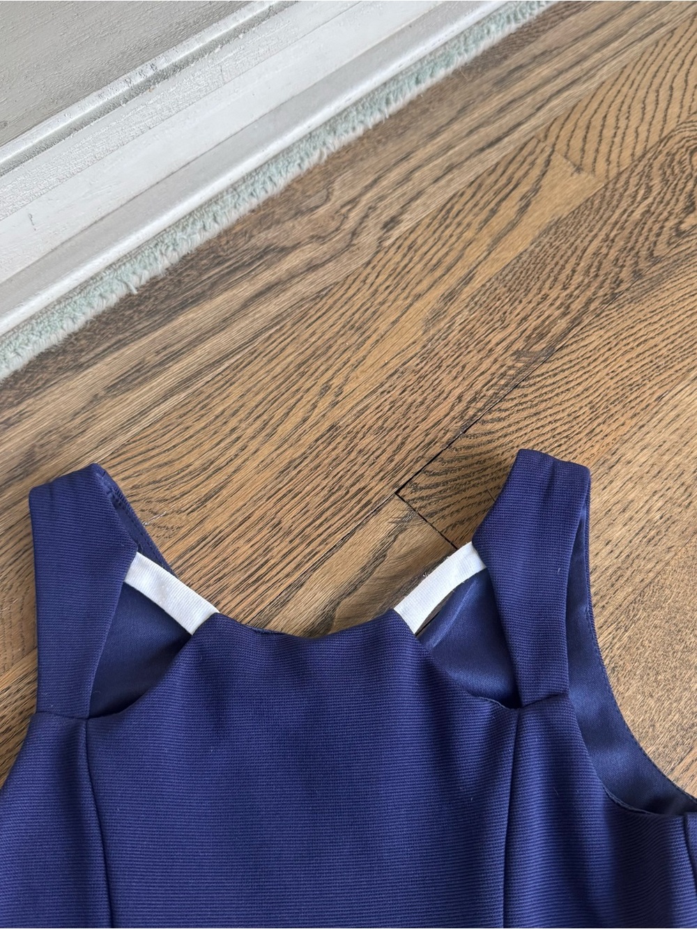 Girls Sally Miller Couture Navy Blue Fit-and-Flare Dress with White Waistband - Picture 3 of 4